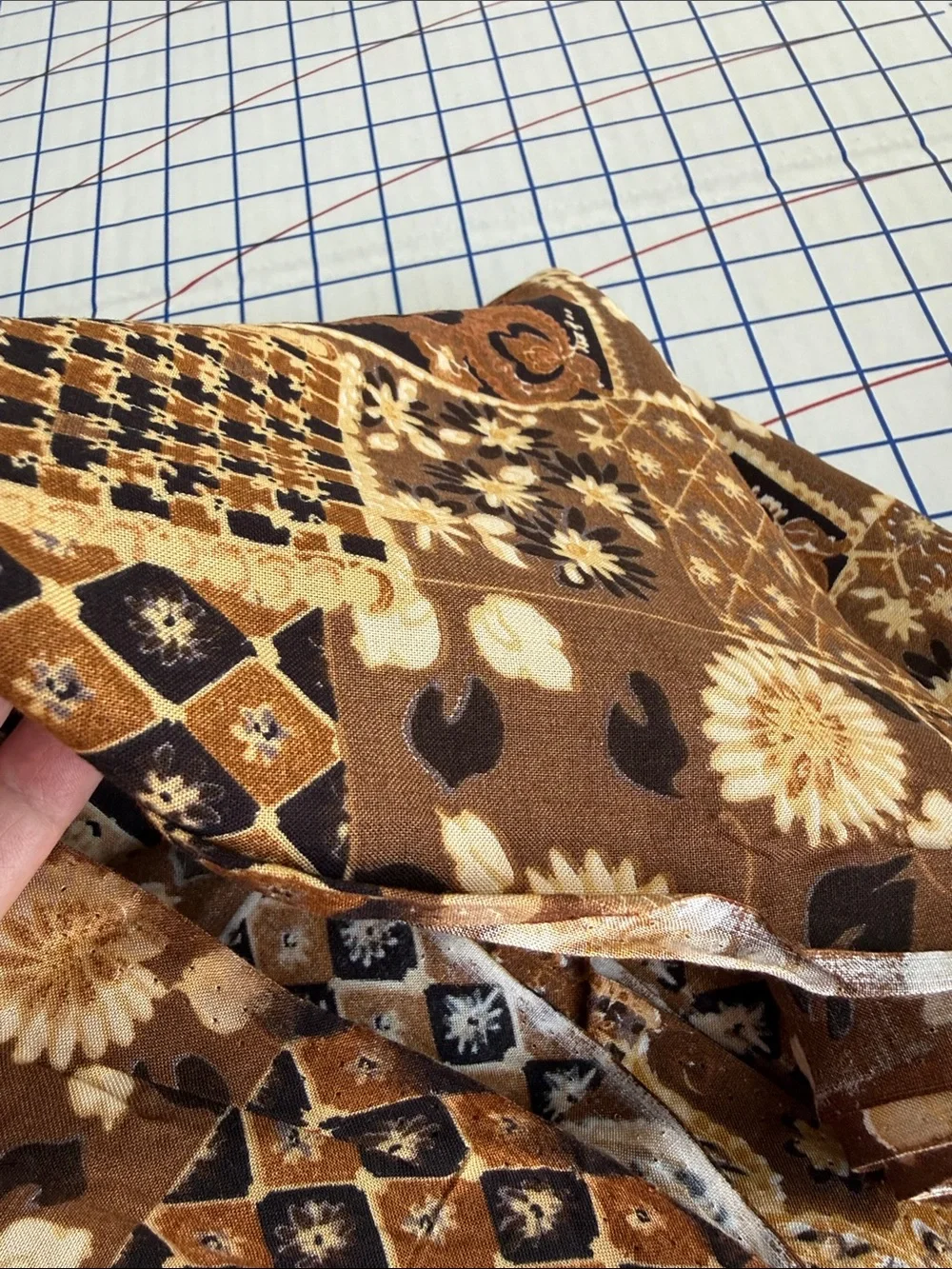 Vintage 1970s Patchwork Print Fabric Brown Floral Paisley 4+ Yards x 50